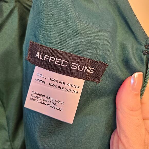 Alfred Sung Green One Shoulder Satin Gown Size 8R NWT Holidays Party Prom Event - Picture 7 of 11